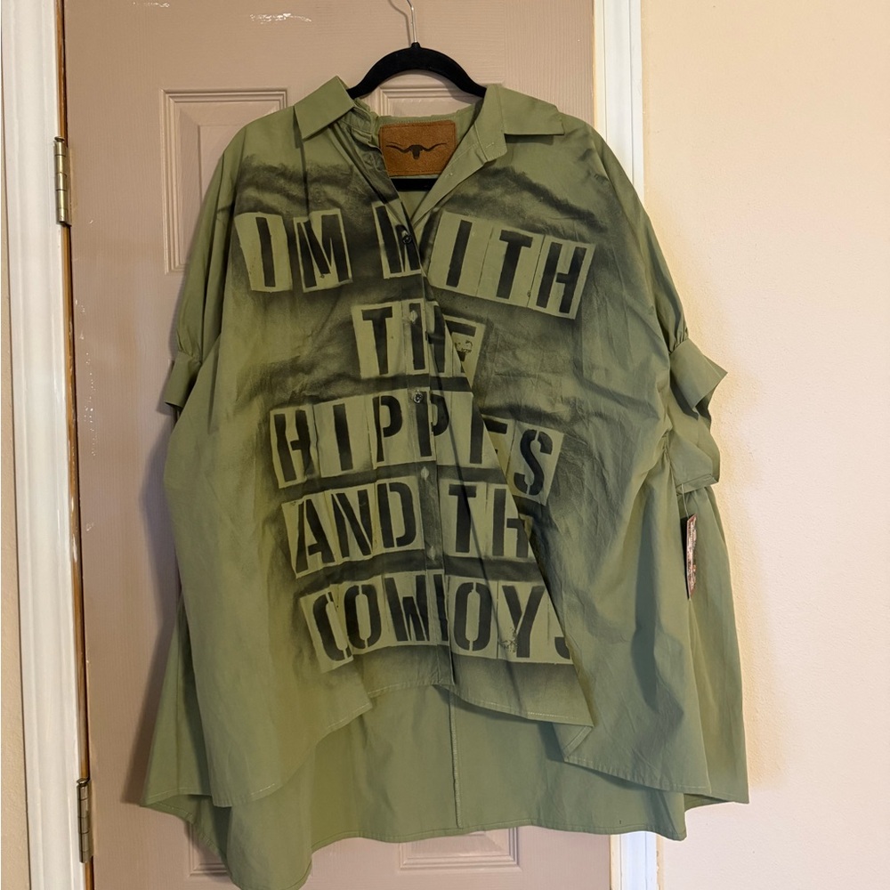 Green Oversized Shirt with Graphic Text